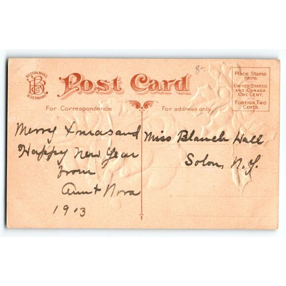 Santa Claus Christmas Postcard Saint Nick Riding Bicycle Headlight 1906 Robbins - Picture 2 of 2